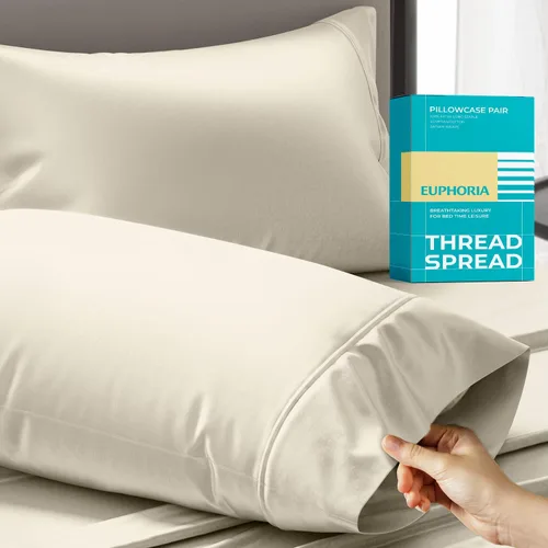 Vista 11 de THREAD SPREAD Fundas de almohada 100 % de algodón egipcio, fundas de almohada de 800 hilos, tamaño Queen / estándar, paquete de 2 unidades, suaves