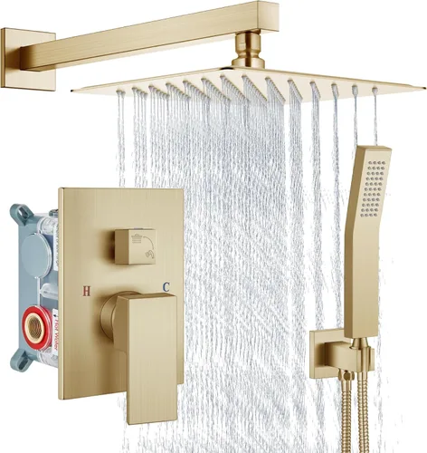 Vista 17 de Aolemi Sistema de ducha tipo lluvia de 12 pulgadas, cabezal de ducha cepillado Nikcel Combo Set con ducha de mano válvula de montaje en pared grifo