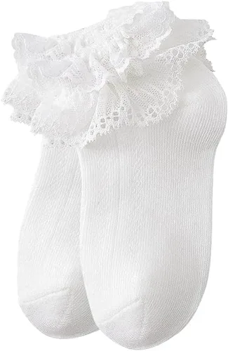 Vista 8 de Calcetines de encaje de algodón para bebés y niñas pequeñas calcetines de princesa con volantes para recién nacidos