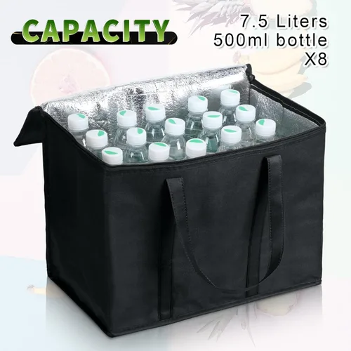 Vista 4 de Kenning 8 piezas de bolsas de compra grandes aisladas reutilizables con cremallera resistente y asas, bolsas de transporte enfriadoras plegables