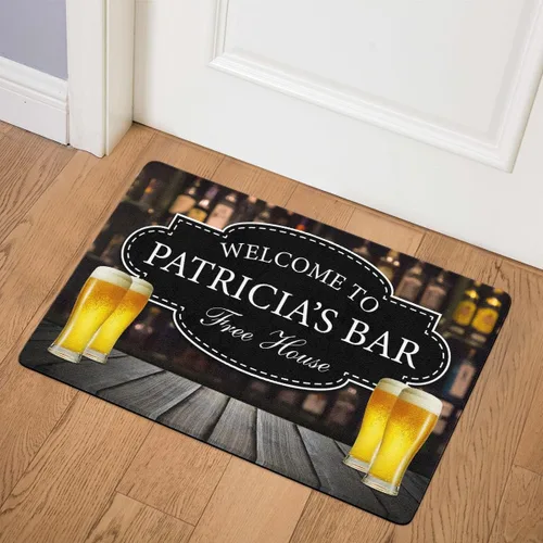 Vista 3 de Tapete personalizado de bienvenida para bar familiar, tapete para puerta con nombre personalizado, cualquier barra de nombre, alfombra de puerta
