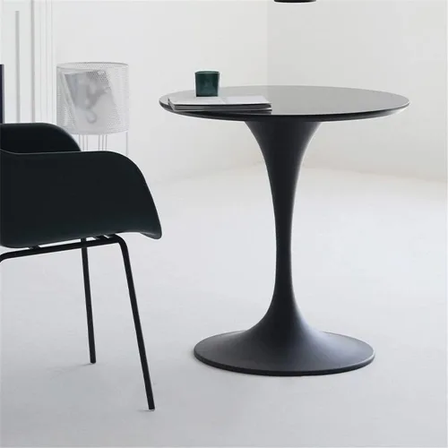 Vista 7 de Mesa de comedor moderna redonda de madera maciza con base de tulipán, muebles de comedor, mesa pequeña para comedor, cocina, ocio, mesa de café Negro