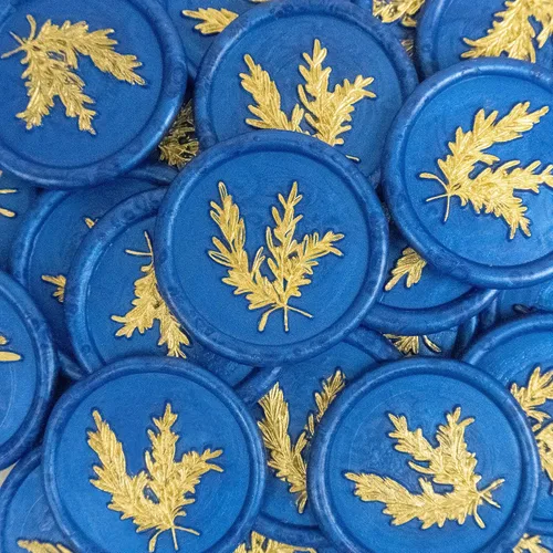 Vista 16 de 25 unidades de sellos de sobres hechos a mano en oro y azul, pegatinas adhesivas de cera para invitaciones de fiesta de boda, sobres, envoltorios