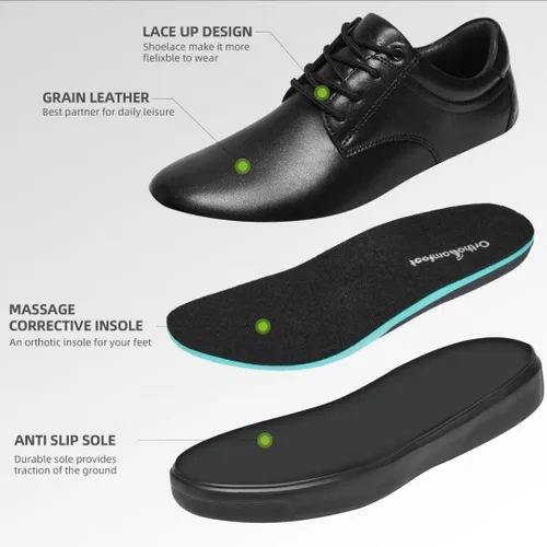 Vista 5 de OrthoComfoot Zapatos de vestir Oxford para hombre para fascitis plantar, zapatos ortopédicos de cuero genuino con soporte de arco para aliviar
