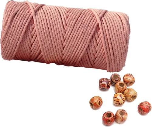 Vista 33 de Cordón de macramé beige de 0.078 pulgadas x 220 yardas, cuerda de algodón torcido de 4 hebras natural para colgar en la pared, manualidades, cordel