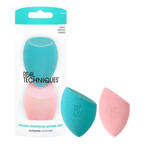 Vista 8 de Real Techniques Sponge +, Esponja de maquillaje para la base de maquillaje, Esponja de mezcla Miracle Blend + Matify, azul, 1 unidad