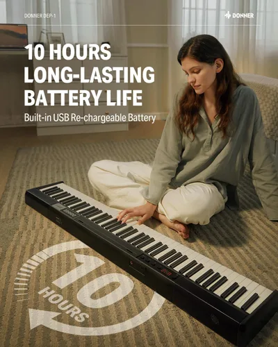 Vista 3 de Donner Teclado de piano de 88 teclas, piano digital para principiantes, teclas sensibles a la velocidad, piano eléctrico portátil con soporte, pedal