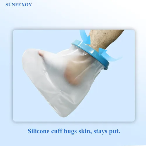 Vista 3 de Cubierta impermeable para pies adultos: uso de yeso/herida, cobertura completa, ducha/impermeable, reutilizable, ligera, ergonómica acompañada