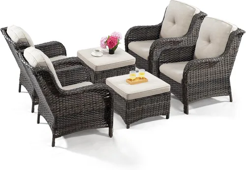 Vista 31 de Juego de 2 sillas de patio giratorias de 360 grados para exteriores y mesa auxiliar a juego – 3 sillas deslizantes de mimbre para patio con cojines