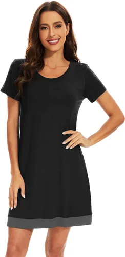 Vista 24 de WiWi - Camisón de viscosa de bambú para mujer, manga corta, con cuello en V, ropa de dormir, tallas grandes, S-4X, A-aqua