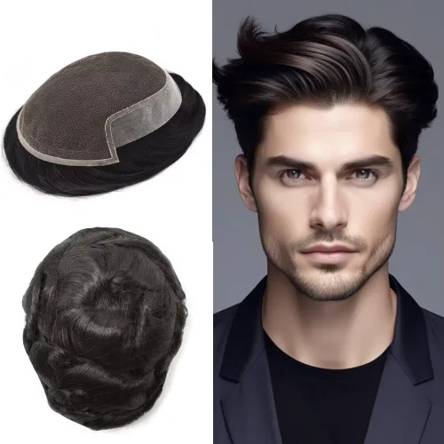 Vista 42 de FACE MIRACLE - Tupé de encaje frontal francés para hombres, postizos, sistemas de reemplazo de cabello humano con PU para hombre, prótesis