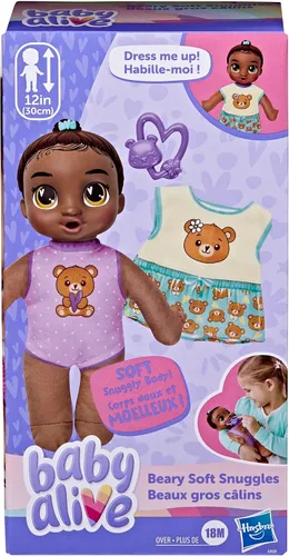 Vista 2 de Baby Alive Beary Soft Snuggles Baby Doll, pelo negro (exclusivo de Amazon)