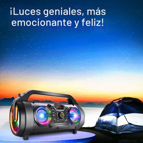 Vista 8 de Altavoz Bluetooth, Boombox Bluetooth portátil de 30 W con subwoofer, radio FM, luces coloridas RGB, ecualizador, sonido estéreo, graves potentes