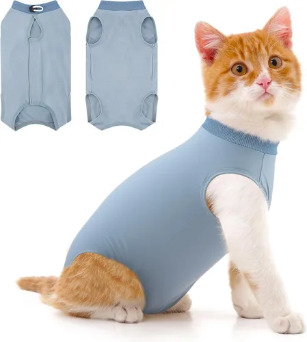 Vista 15 de Traje de recuperación para gatos para heridas abdominales o enfermedades de la piel, mameluco de gato para gatos después de la cirugía, traje