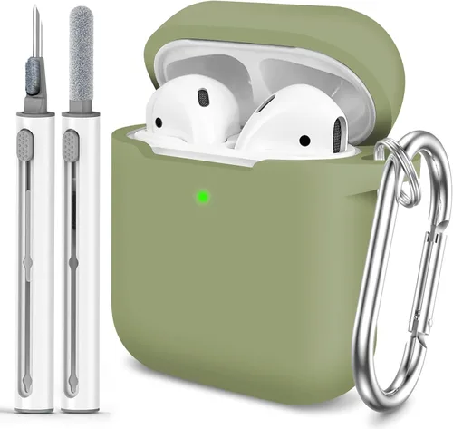 Vista 26 de Funda Protectora para AirPods 1/2, viene con kit de limpieza, funda protectora de silicona suave con hebilla, compatible con estuche de carga