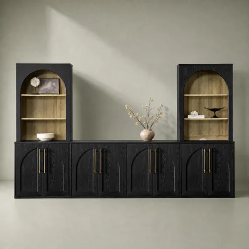 Vista 25 de mopio Blake Centro de entretenimiento de 4 piezas con almacenamiento, cómoda gabinete de almacenamiento modular de granja moderna soporte para TV