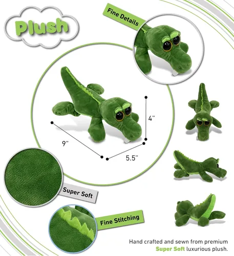 Vista 3 de DolliBu - Animal de peluche de cocodrilo verde, súper suave, ojos grandes abrazables para niños y adultos, 6 pulgadas