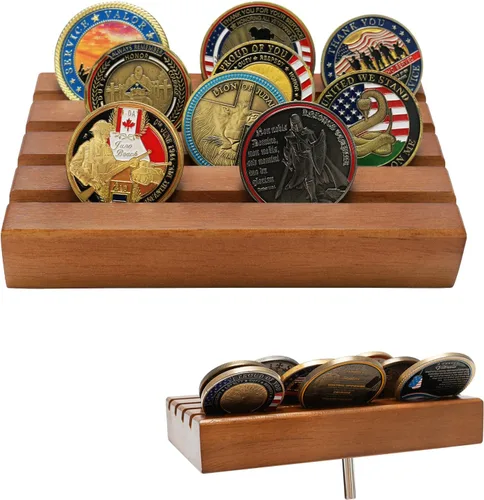 Vista 12 de ASmileIndeep Soporte de exhibición de monedas de desafío militar pequeño, soporte de monedas de desafío de madera con capacidad para 10-12 monedas