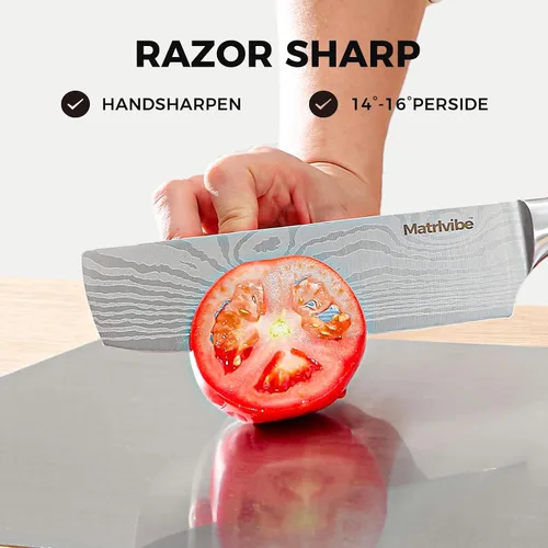 Vista 4 de Cuchillo Nakiri - Cuchillo de verduras de 7" de corte preciso, cuchillo de cocina de acero de alto carbono, cuchillo de chef japonés multiusos