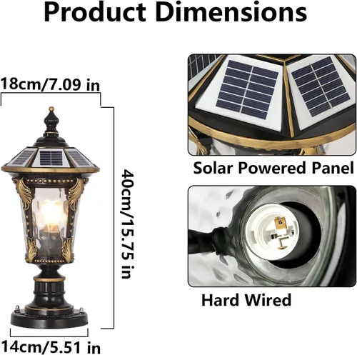 Vista 9 de Luces solares para postes de 15.75 pulgadas para exteriores, modernas lámparas de pilar de columna, farol LED de poste alimentado por energía solar