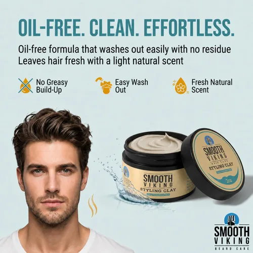 Vista 9 de Smooth Viking Arcilla de peinado para hombre, crema moldeadora con acabado mate, producto para peinados texturizados, gruesos y modernos, sin