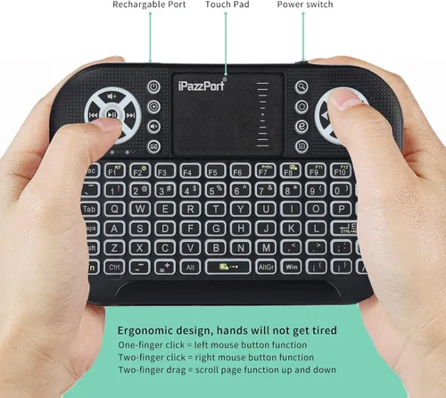 Vista 3 de iPazzPort Mini teclado Bluetooth con panel táctil, retroiluminado Negro