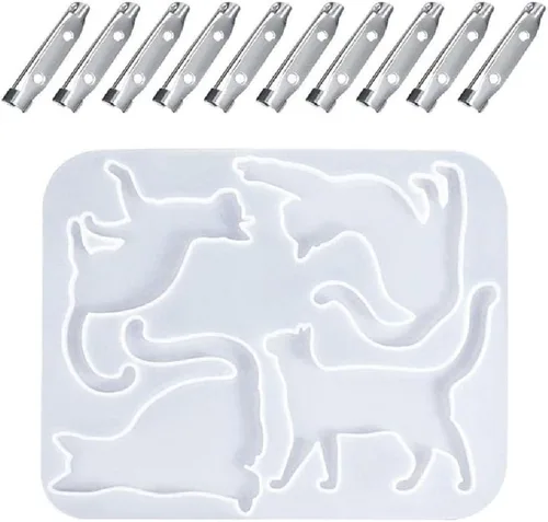 Vista 10 de Molde de broche de silicona de dibujos animados 3D para gato, resina epoxi, accesorio para hacer manualidades, joyería colgante, llavero