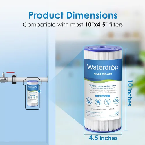 Vista 4 de Waterdrop FXHSC - Filtro de agua para toda la casa, repuesto para GE® FXHSC, GXWH40L, GXWH35F, American Plumber W50PEHD, W10-PR, Culligan® R50-BBSA
