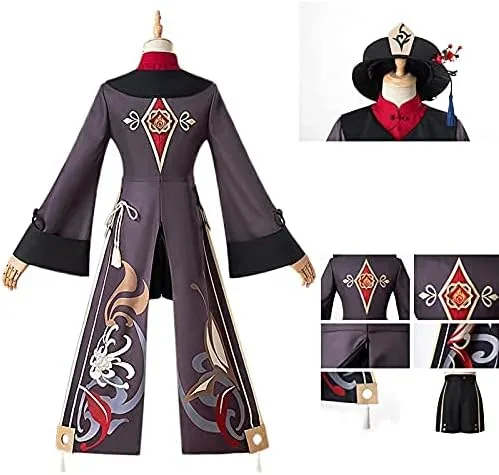 Vista 3 de WYKBPX Anime Hu Tao Cosplay Costume Outfit Game NationalStyle Long Tail Tassels Dress Pants Uniform Set Halloween