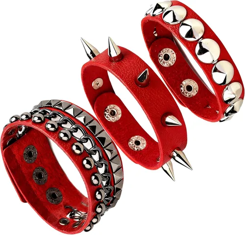 Vista 9 de MILAKOO 3 unids hombres tachonado brazalete remaches pulsera cuero remaches pulsera
