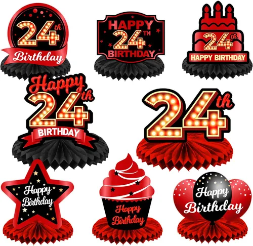 Vista 57 de Feliz 45 cumpleaños rojo y negro centros de mesa de panal de abeja decoraciones de globos decoración de mesa centros de mesa para niñas mujeres