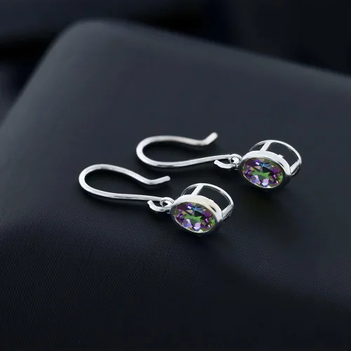 Vista 103 de Gem Stone King Aretes colgantes de plata de ley 925 de 0.276 x 0.197 in con piedra natal ovalada de alambre francés para mujer