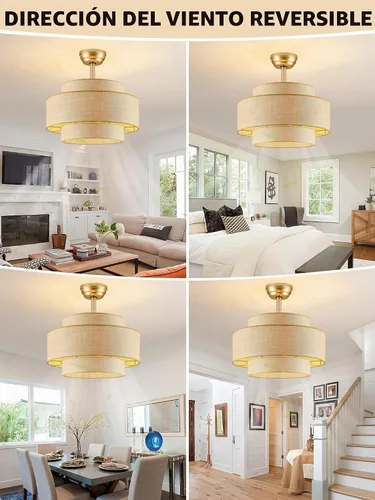Vista 6 de Ventilador de techo estilo bohemio con luz de ratán con control remoto