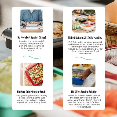 Vista 6 de Fancy Panz - Portasartén de papel de aluminio Aqua de 8x8 pulgadas con tapa - Bandeja de servicio de alimentos elevada - Portasartén portátil
