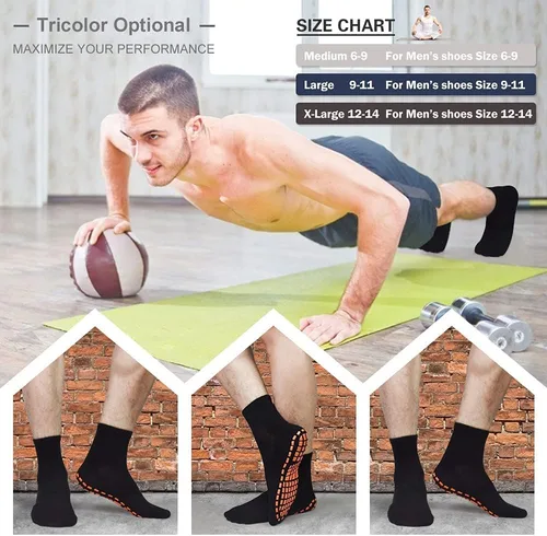 Vista 5 de SkiBeaut Calcetines antideslizantes para hombre, 3 pares de baldosas de madera, antideslizantes, para pilates, yoga, barre, hospital, pantuflas