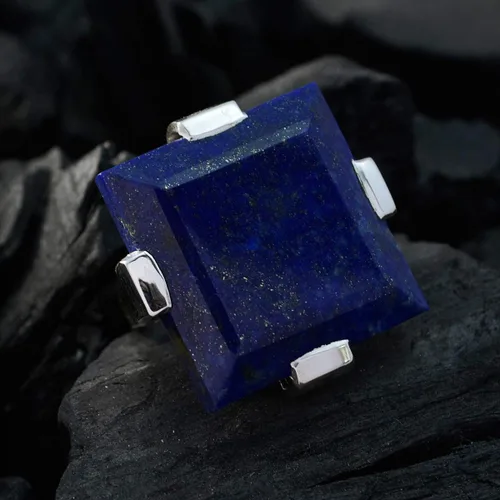 Vista 4 de Joyas Plata Gemas Genuinas Forma Cuadrada Una Piedra Lapislázuli Anillos De Plata Sólida Azul Lapislázuli Anillo De Octubre Nacimiento Libra