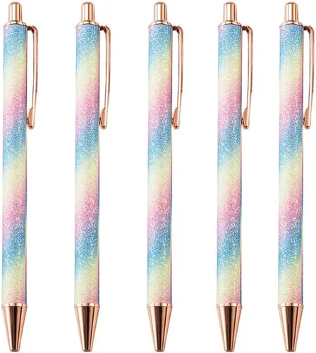 Vista 12 de Bolígrafo de punta media de 0.039 pulgadas con lentejuelas y purpurina de cristal, bolígrafos de metal retráctiles para la escuela, oficina, Pink