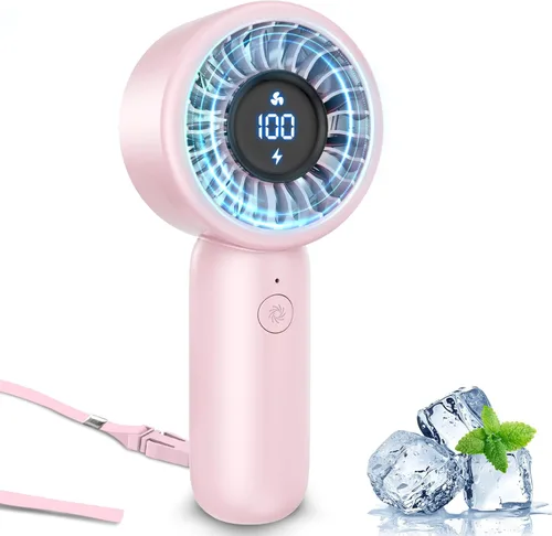 Vista 14 de Ventilador de mano portátil, pequeño ventilador de mano turbo personal, potente, refrescante, cordón, recargable por USB, 5 velocidades, maquillaje