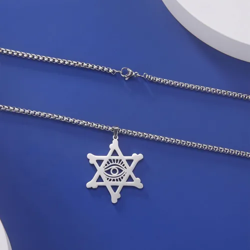 Vista 10 de EUEAVAN Collar con dije de estrella de David contra el mal de ojo de seis puntas con dije de estrella de David, hexagrama demoníaco religioso