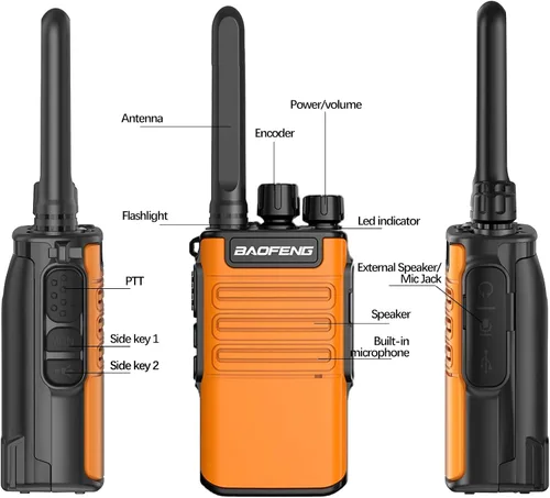 Vista 5 de Walkie Talkies de largo alcance para adultos con auriculares recargables Waki Taki Naranja