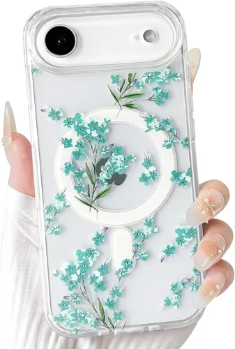 Vista 41 de NITITOP Funda magnética transparente compatible con iPhone 14 Plus/15 Plus, compatible con MagSafe lindas flores, hojas florales para mujeres
