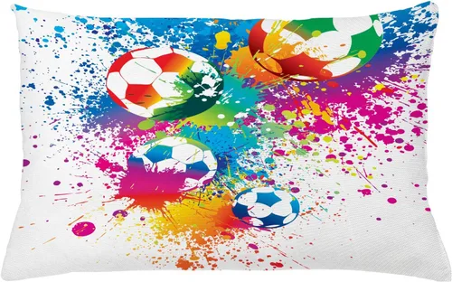 Vista 16 de Ambesonne Funda de cojín de fútbol, salpicaduras de colores en todas las pelotas de fútbol puntuación del campeonato de la Copa del Mundo Atlético