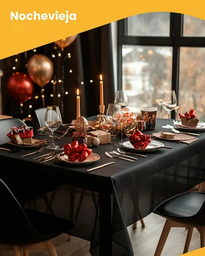 Vista 6 de Niuara Mantel de Mesa Rectangular de Plástico Negro, Paquete de 15, Mantel de 54''×108'' para Mesas de 6 pies, Mantel para Uso Desechable, Cubierta