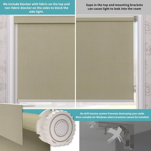 Vista 4 de MYshade Persianas enrollables personalizadas sin taladro, impermeables para ventana, ideales para el hogar, dormitorio, sala de estar, opacas