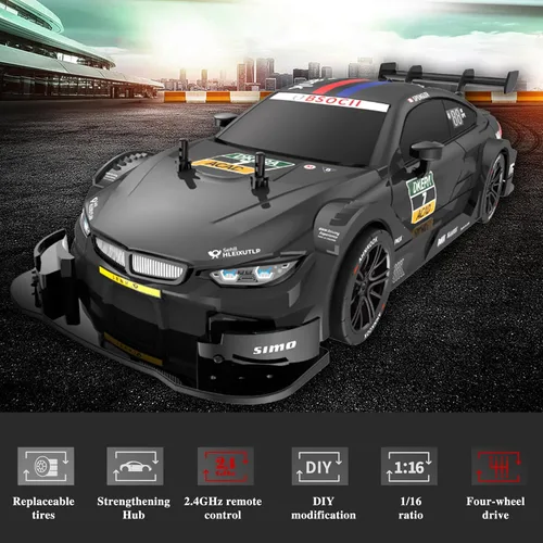 Vista 2 de GoolRC Coche de Deriva RC, Coche de Carreras RC de Alta Velocidad 1:16 4WD 40KM/H, Coche Deportivo Eléctrico de Deriva de 2.4GHz con Faro, Negro