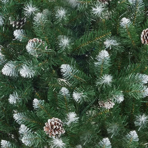 Vista 6 de Árbol de Navidad artificial flocado de nieve de 6 pies, árbol de Navidad delgado sin luz con piñas, puntas de ramas de PVC, soporte de metal