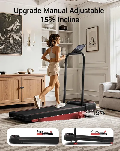 Vista 2 de Walking Pad Treadmill with Handle Bar & Vibration Plate Negro textura