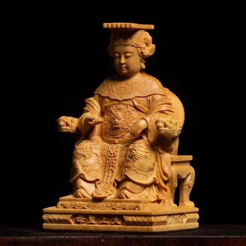Vista 3 de Abstracción Escultura Mazu Estatuas Mar Dios Buddha Tallas Madera Sólida Decoración para el Hogar