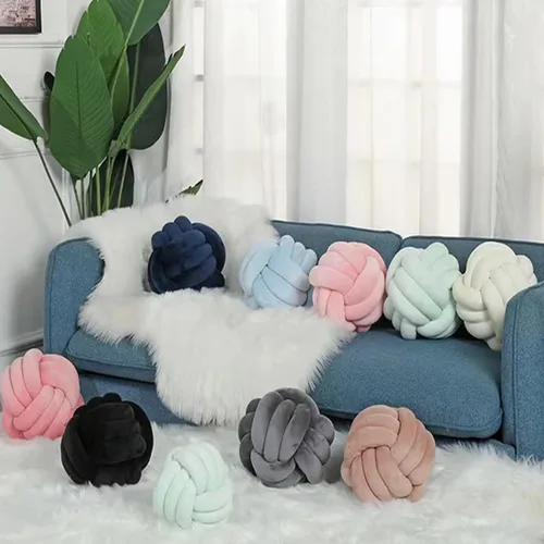 Vista 5 de Almohada de nudo, almohada redonda de nudo suave, cojín decorativo hecho a mano para automóvil, cama, sofá, sillones, sala de estar, decoración