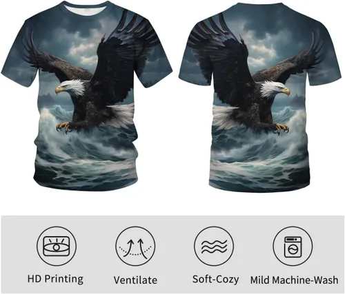 Vista 5 de Camiseta de verano para hombre, diseño de águila, animal, retro, con estampado de águila